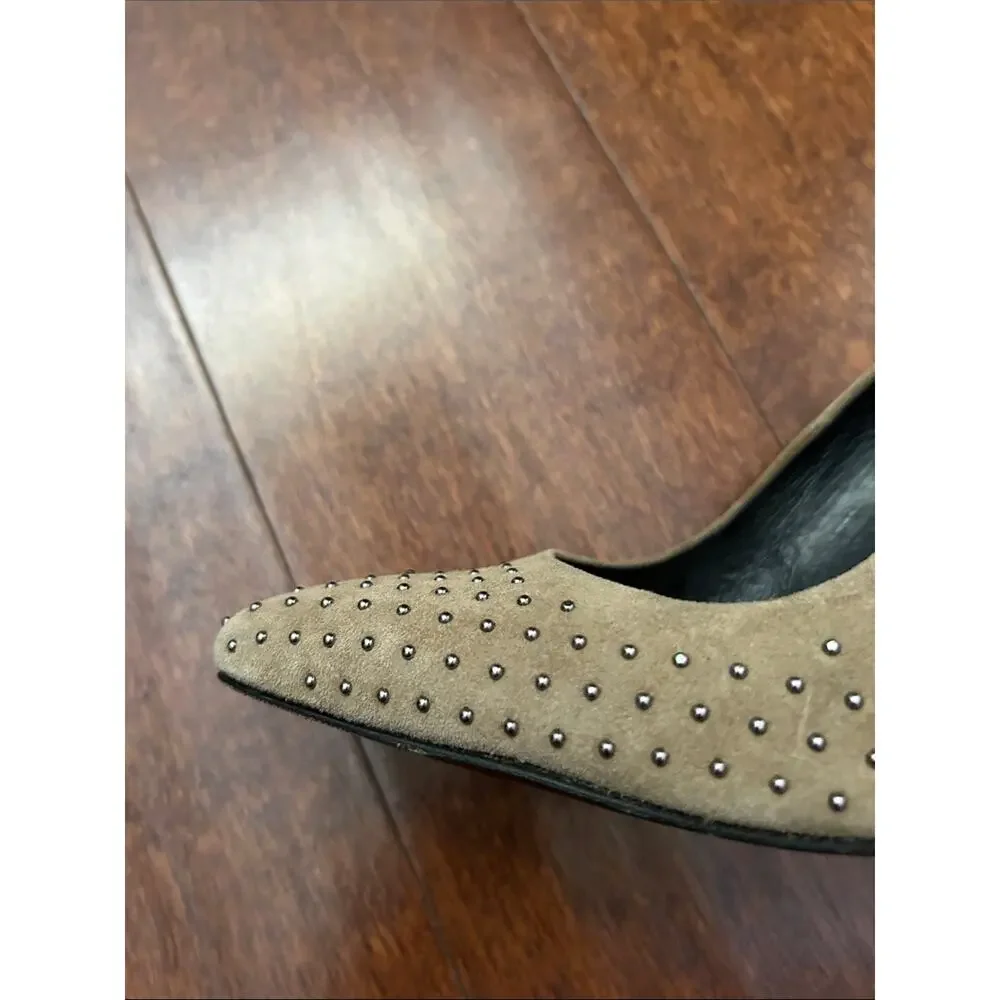 The Kooples Taupe Suede Studded Pointed-Toe Stiletto Heels, Size 5.5/6 (36)